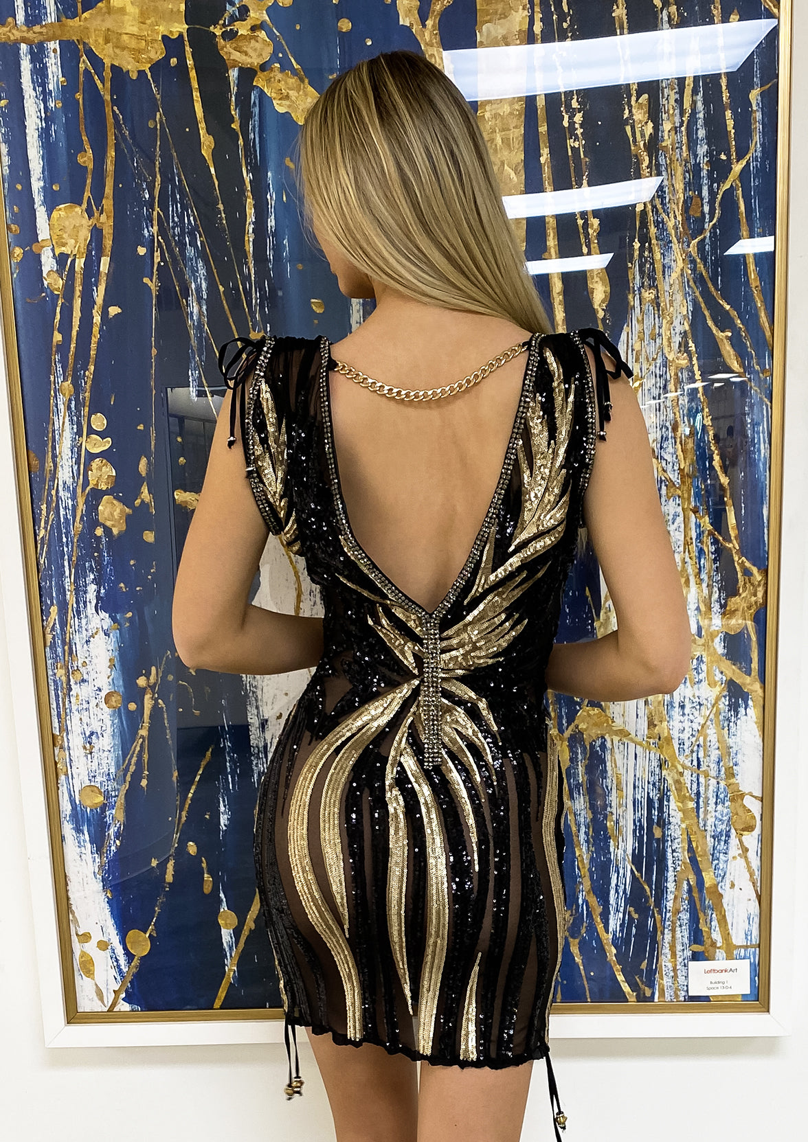 Fabiola Sequin Short Dress Black Gold Spider