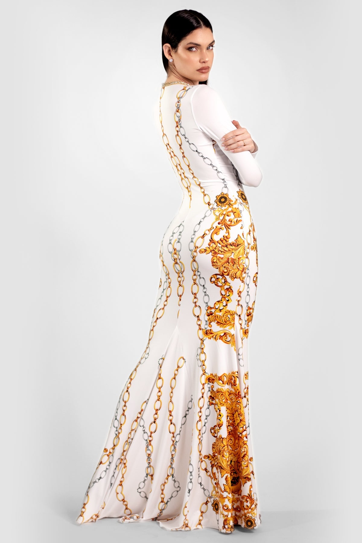 Gold and white long dress hotsell