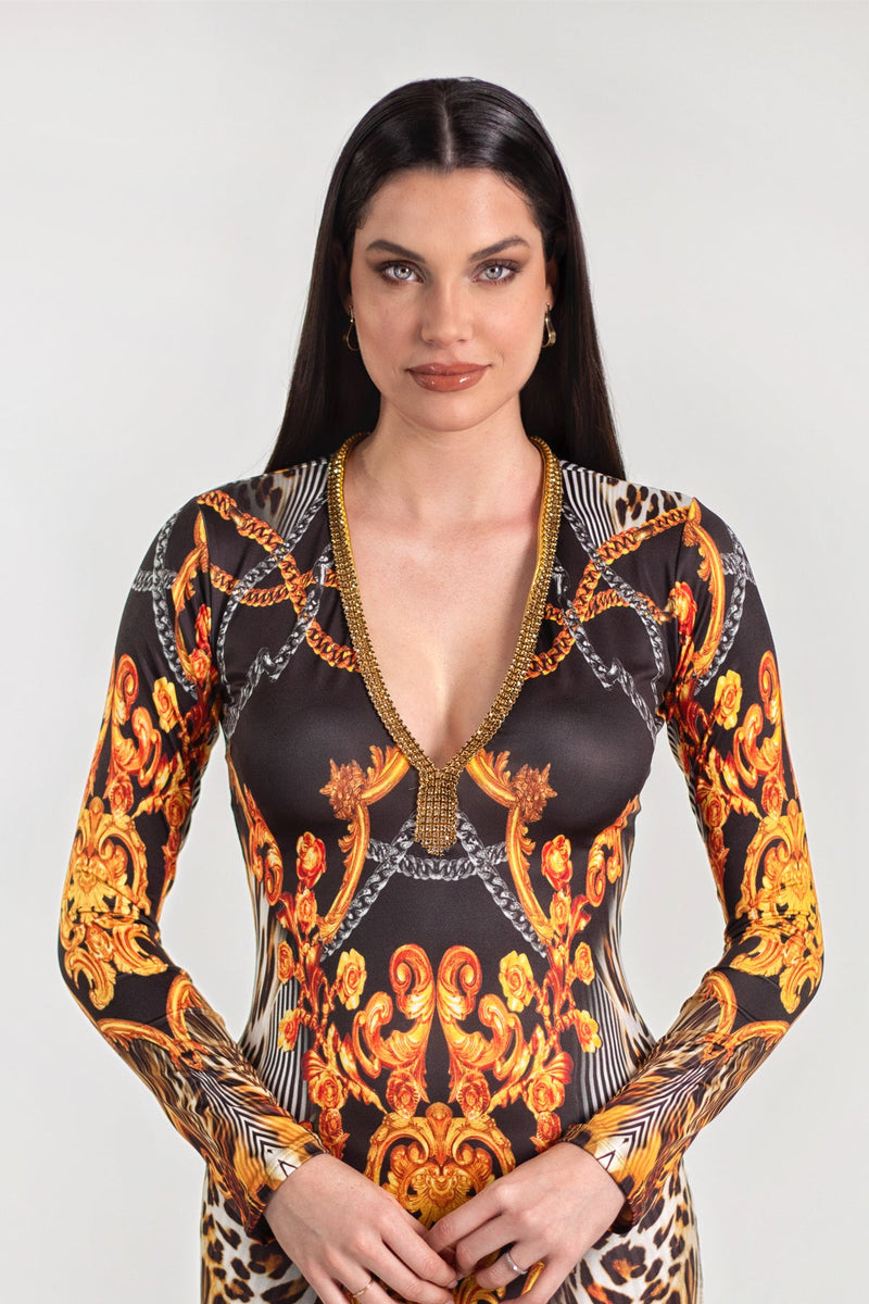 Genova Print Short Dress Leopard Gold