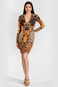 Genova Print Short Dress Leopard Gold