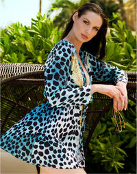 Lula Silk Cover Up Aqua Leopard