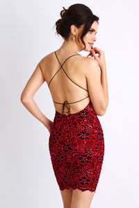 Magda Caviar Black Red Cocktail Dress - Short Dress - BACCIO Couture