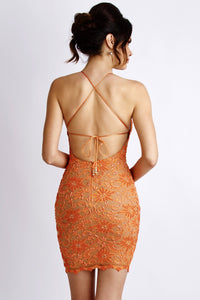 Mariela Orange Lace Cocktail Dress - Short Dress - BACCIO Couture