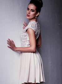 Sabrina Beige Jersey Short Dress - Cocktail Dress - BACCIO Couture