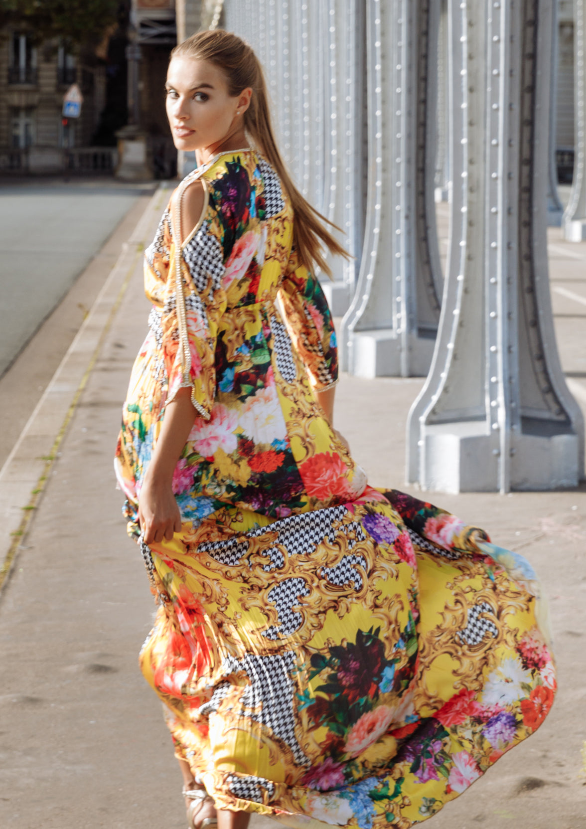 Sheer Yellow Flowers - Long Dress - BACCIO by Altamirano