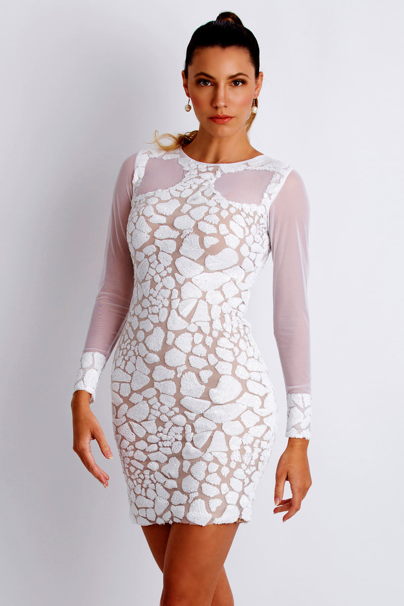 Soila White Sequin Short Cocktail Dress - BACCIO Couture