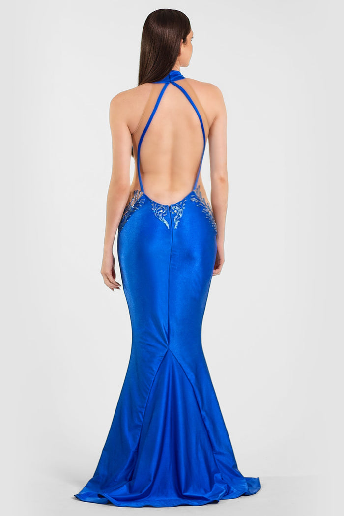 Viena Painted Long Dress Blue Nude