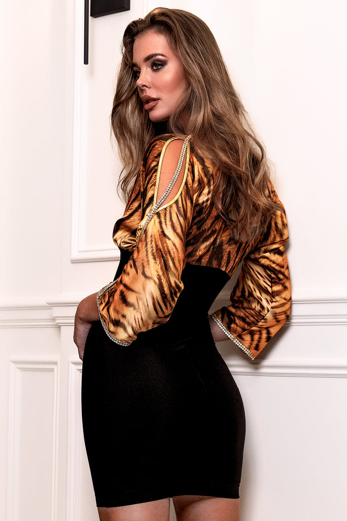 Cher tiger brown silk bandage - Short Cocktail Dress