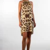 Alessa Yellow Asymmetrical Giraffe Print Short Dress