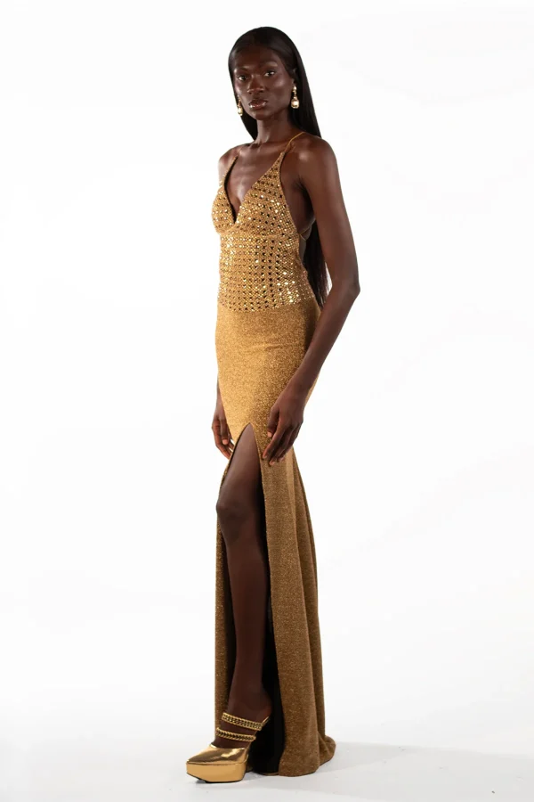 Alison Gold Strappy Maxi Gown - Image 4