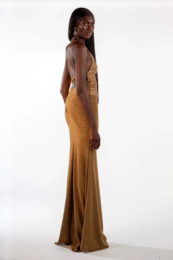 Alison Gold Strappy Maxi Gown - Image 3