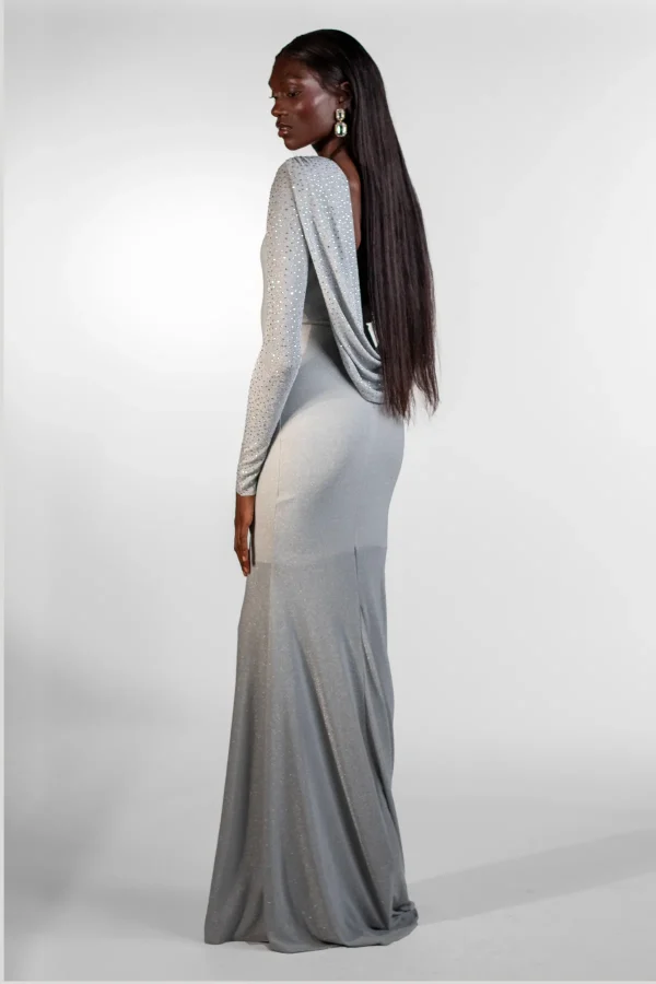 Denice Silver Single Shoulder Maxi Gown - Image 5