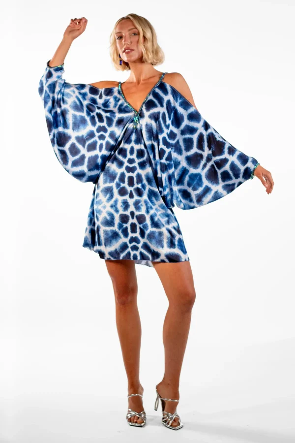 Maidy Blue Batwing Giraffe Print Short Dress - Image 4