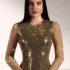 Mell Crystal Mesh Gold Short Dress - Image 3