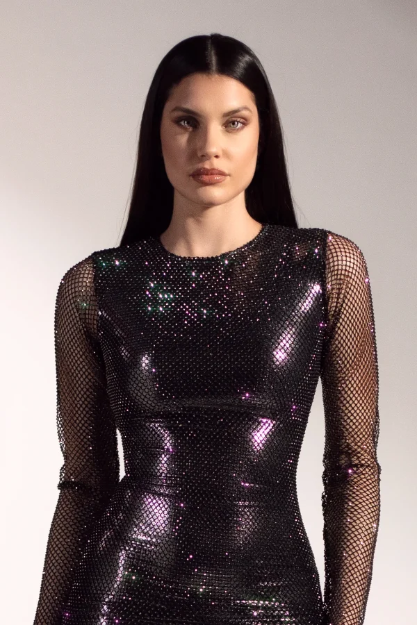Mell Crystal Mesh Black Short Dress - Image 3