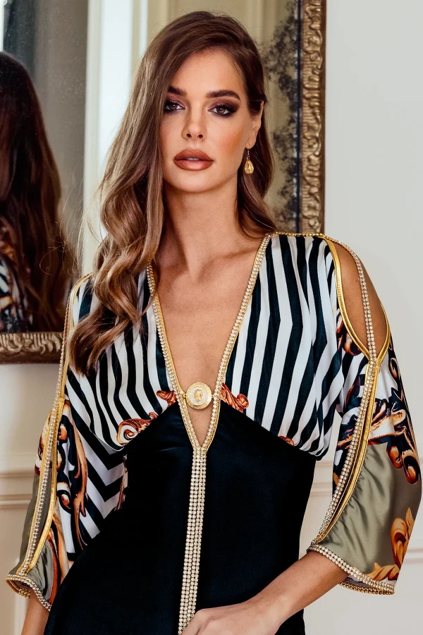 Sheer black white lines - Short Cocktail Dress - Image 3