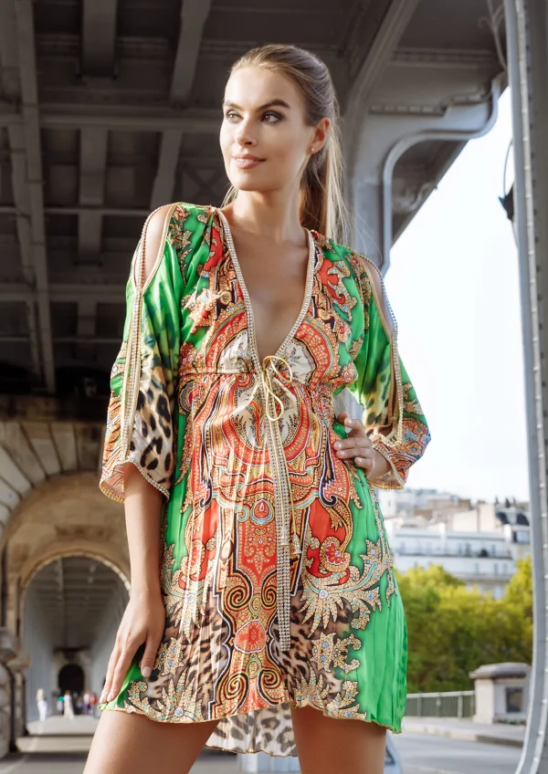 Sheer Orange Green Leopard - Short Cocktail Dress