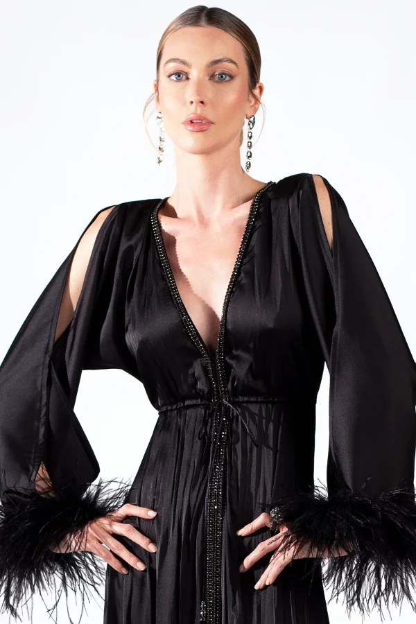 Cher Black Silk Feather - Long Dress - Image 3