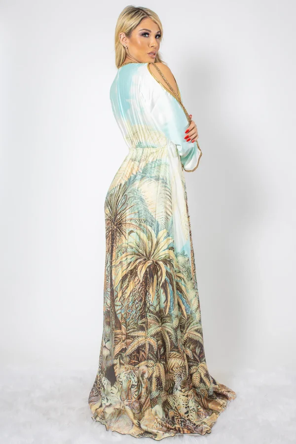 Jungle Print in Silk with Gold Crystals Long Dress - Image 2