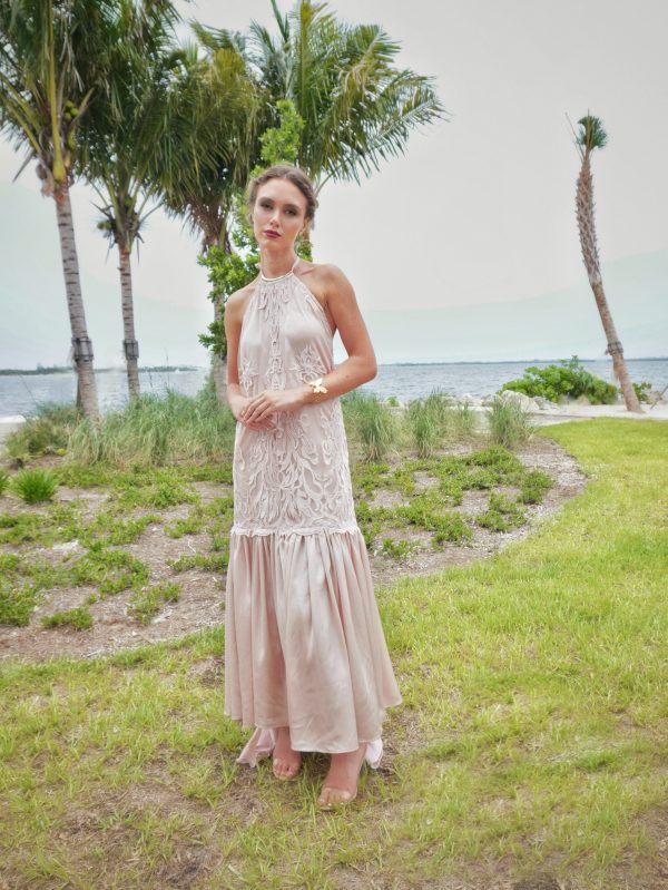 Vanessa Long Dress – French Lace & Italian Silk in Blush