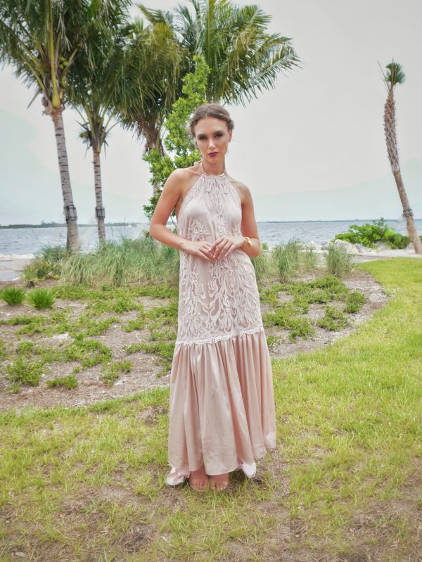 Vanessa Long Dress – French Lace & Italian Silk in Blush - Image 4