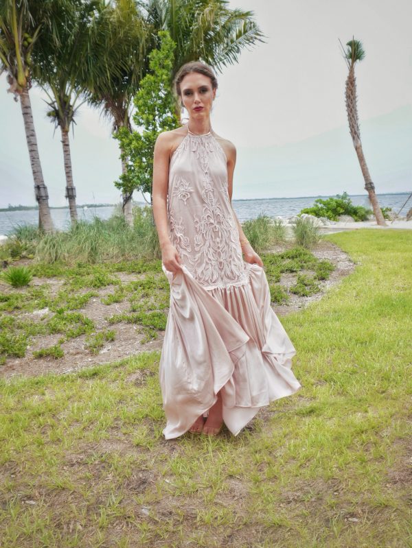 Vanessa Long Dress – French Lace & Italian Silk in Blush - Image 5