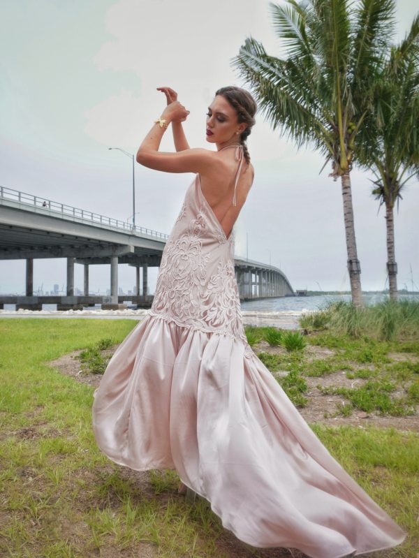Vanessa Long Dress – French Lace & Italian Silk in Blush - Image 6