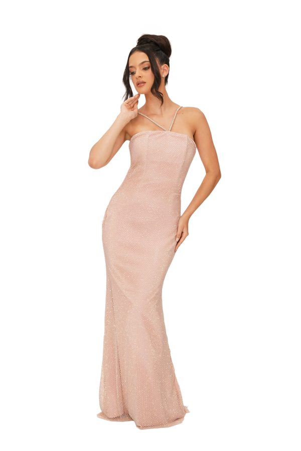 Strapless Sussy Crystal Mesh Long -Color Rose