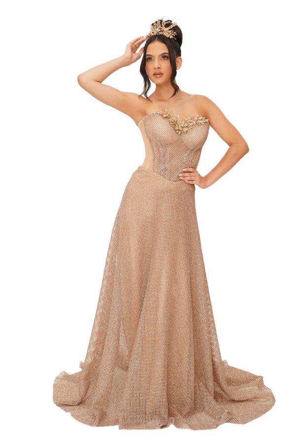 Olivia Netting Metallic Crystals Long (Gold )