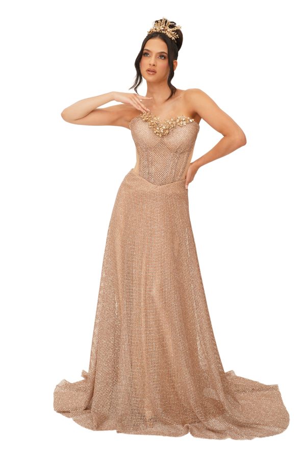 Olivia Netting Metallic Crystals Long (Gold ) - Image 3