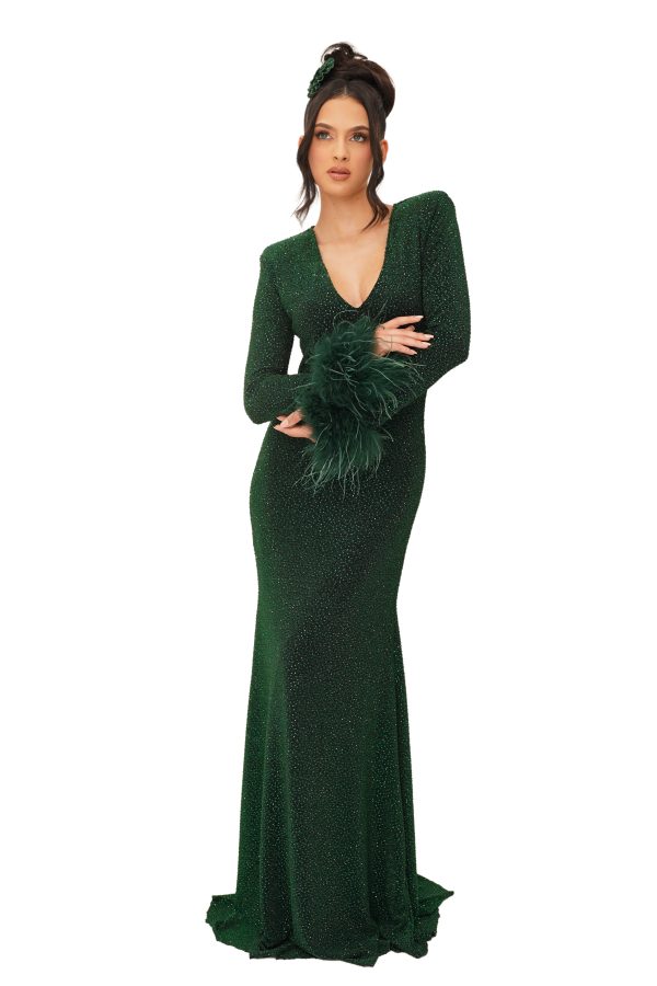 Molly Crystal feathers Long (spandex Crystal-Ostrich Feathers) Emerald Green Fabric oishtre