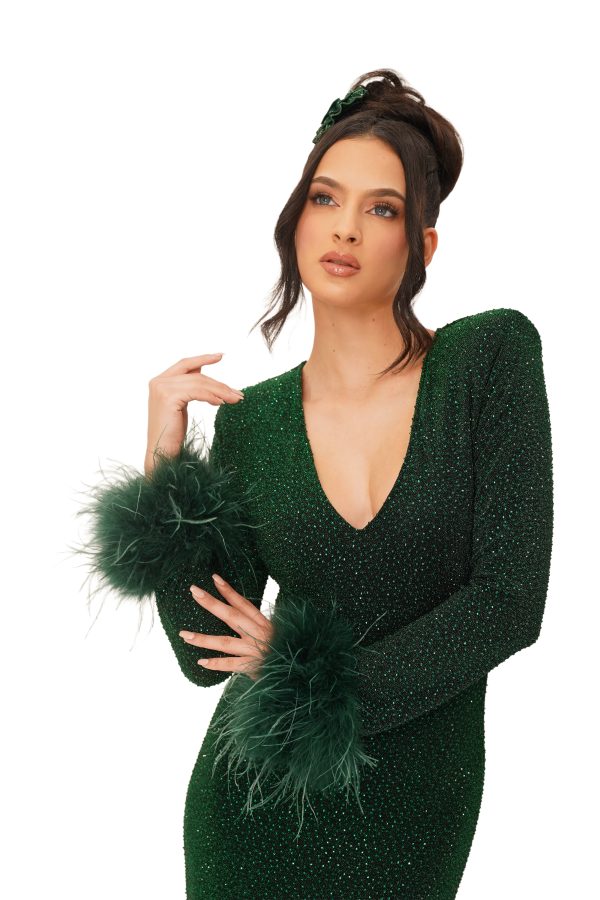 Molly Crystal feathers Long (spandex Crystal-Ostrich Feathers) Emerald Green Fabric oishtre - Image 4
