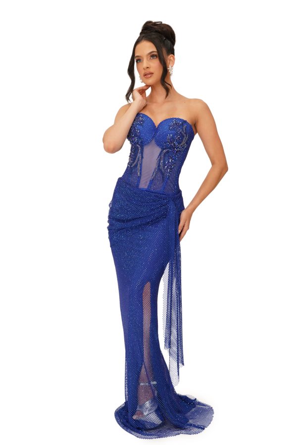 Musa Corset Crystal mesh Long - Royal blue