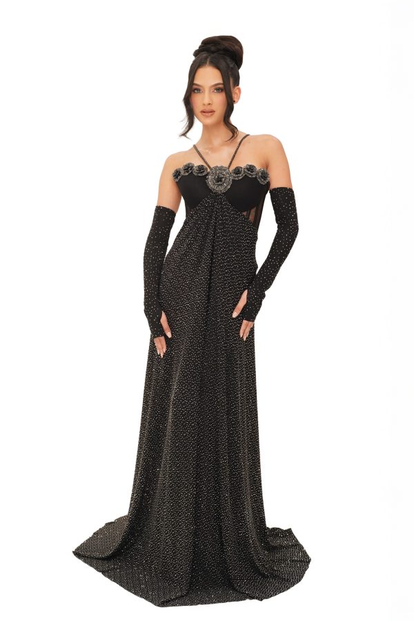 Flor Corset Dress Long (acetate Crystals) Black