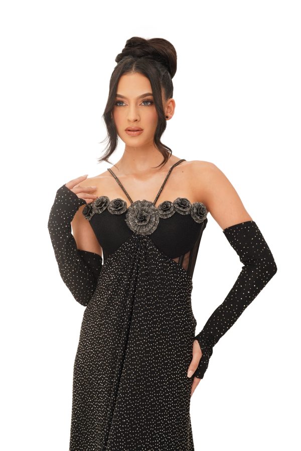 Flor Corset Dress Long (acetate Crystals) Black - Image 4