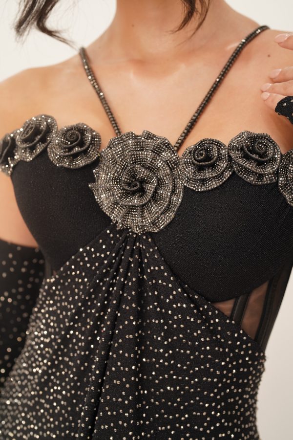 Flor Corset Dress Long (acetate Crystals) Black - Image 3