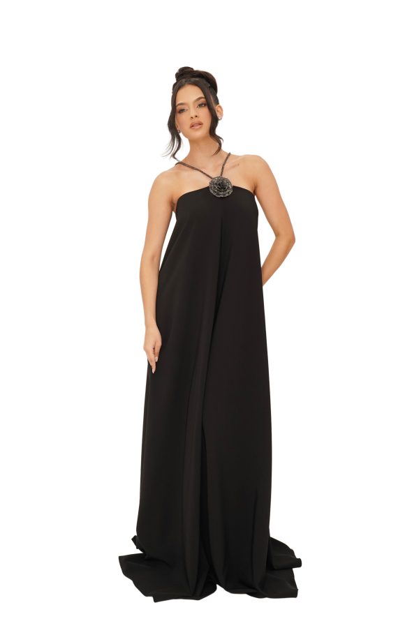 Luna Crepe Crystal Long-Black