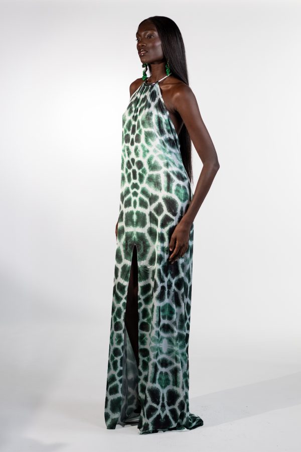 Alessa Green High Neck Giraffe Print Maxi Dress - Image 3