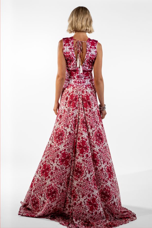 Cataleya Red V-Neck Mosaic Print Maxi Dress - Image 2