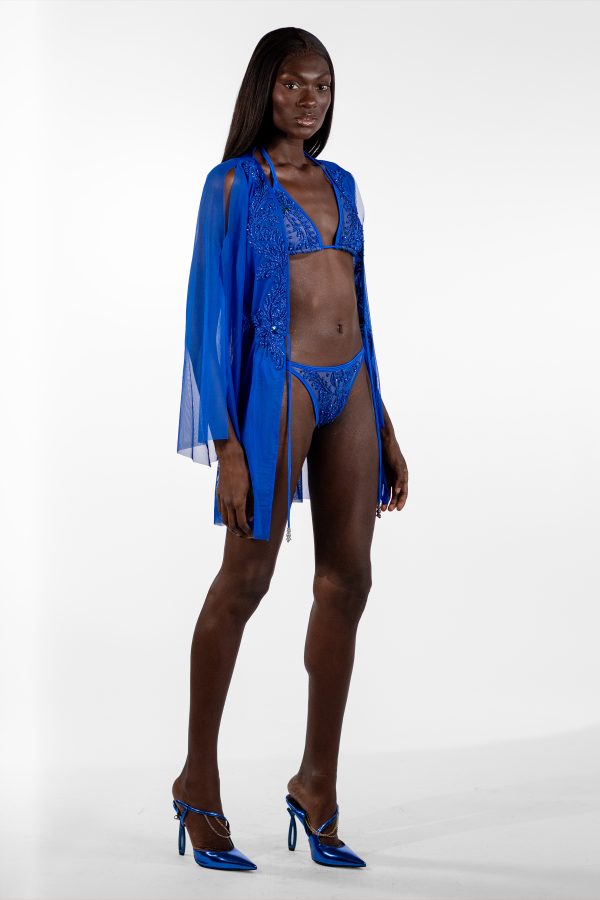 Luz Royal Blue Split Sleeve Sheer Short Cover-Up - Image 5