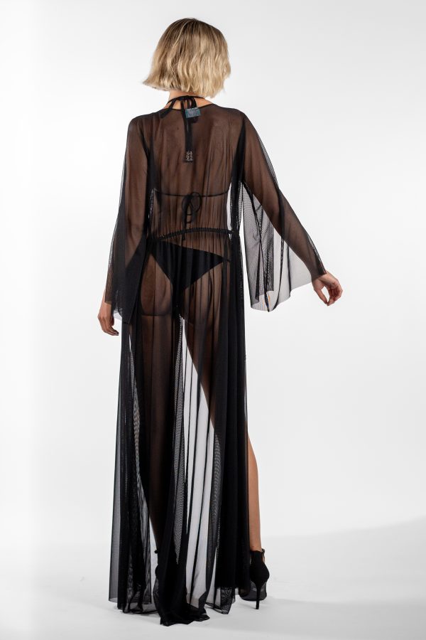 Melanie Black Gold Split Sleeve Sheer Long Cover-Up - Image 2